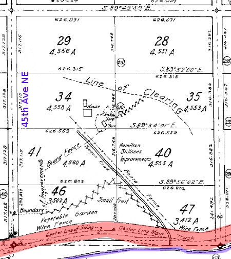 Detailed 1897 survey showing Stillson's clearing, wagon road and improvements.